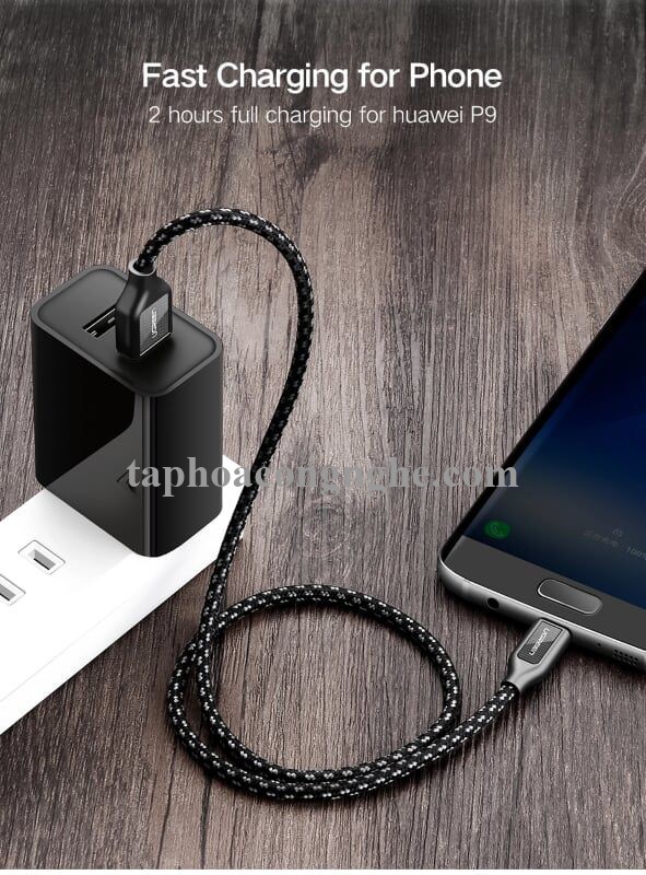 Ugreen 50142 0.5M màu Đen Cáp sạc truyền dữ liệu USB 2.0 sang TYPE C vỏ bọc lưới đầu mạ vàng US259 30050142